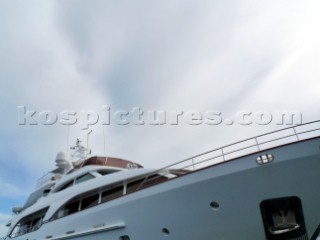 Benetti superyacht anchored in windy conditions in the Mediterranean