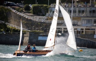 Salcombe Yawls planning and surfing downwind during racing at the Salcombe Regatta Week 2011, Devon, UK