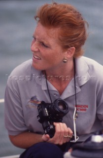 Sarah Fergusen (Fergie) onboard Maiden skippered by Tracy Edwards during the Whitbread Round the World Race 1989 / 1990