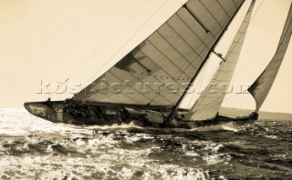 Sepia of classic yacht Cambria