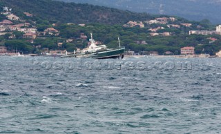 Motor boat caught in bad weather during a storm in the South of France