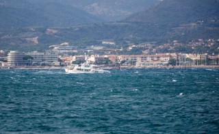 Motor boat caught in bad weather during a storm in the South of France