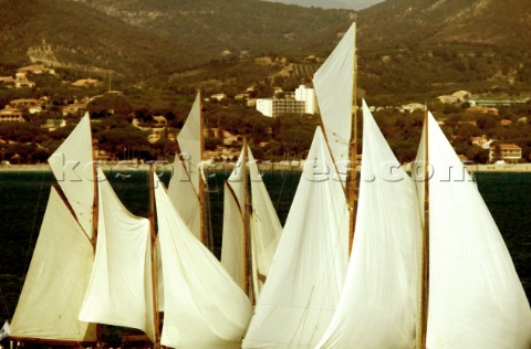 SAINTTROPEZ FRANCE   OCT 5th The sails of the classic schooners hang lifeless waiting for the breeze