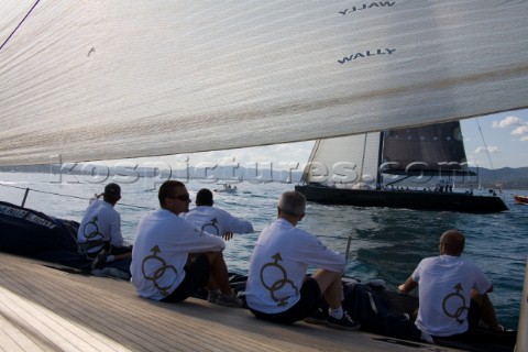 SAINTTROPEZ FRANCE  October 5th The crew onboard the Wally maxi yacht Dangerous But Fun of Monaco ow