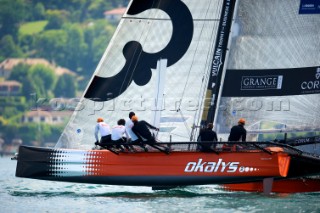 D35 catamaran multihulls racing on the Vulcan Trophy on Lake Geneva