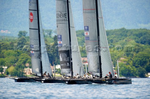 D35 catamaran multihulls racing on the Vulcan Trophy on Lake Geneva