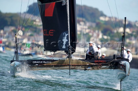 AMERICAS CUP WORLD SERIES PLYMOUTH UK SEPTEMBER 14TH 2011 Oracle Racing Spithill  AC45  the fleet ra