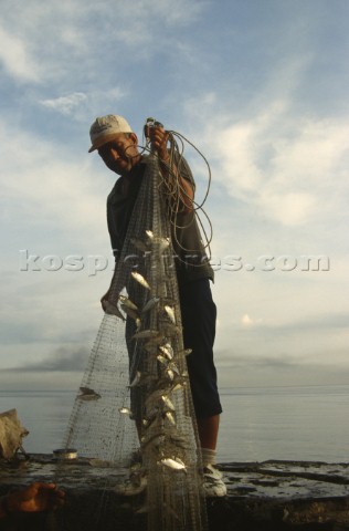 Cuba  fisherman with his fishing nets