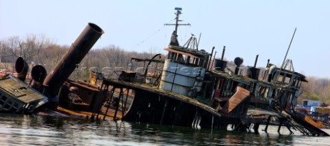 New York  09042008  Staten Island Boat Graveyard  Off the shore of Staten Island New York rests a ve