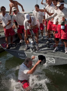 Portimao Portugal  23 08 09  AUDI MED CUP Trofeu de Portugal  GP 42 Winner CASER-ENDESA  The skipper owner is thrown into the water in celebration