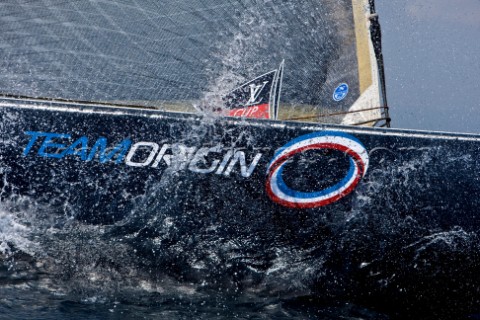 Team Origins GBR75 makes its maiden voyage from Port Americas Cup in Valencia in company with the ya