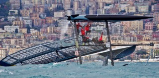 Naples (Italy), 11/04/2012  Americas Cup World Series Naples 2012  Artemis Racing nose dives and capsizes on Day 1
