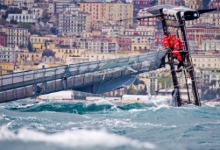 Naples (Italy), 11/04/2012  Americas Cup World Series Naples 2012  Artemis Racing nose dives and capsizes on Day 1