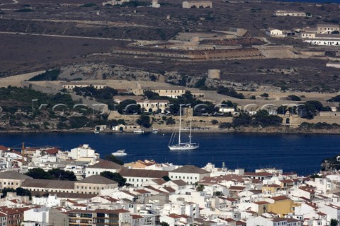 Boat at anchor in Mahon Menorca