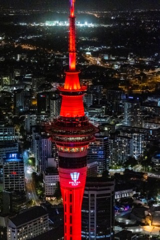220121  Auckland NZL36th Americas Cup presented by PradaPRADA Cup 2021   DocksideSky Tower lit with 