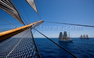 Tolone (France). On Board Tall Ship Amerigo Vespucci at the end of the bow sprit