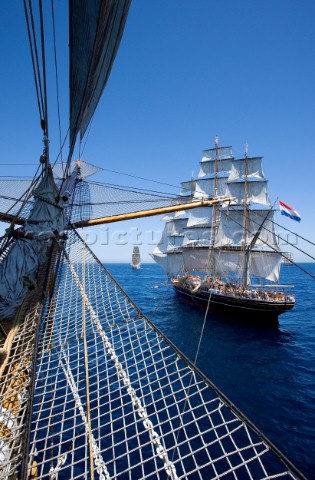 Tolone France On Board Tall Ship Amerigo Vespucci at the end of the bow sprit