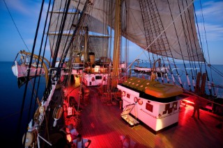Tolone (France) On Board Tall Ship Amerigo Vespucci at night with deck lights on
