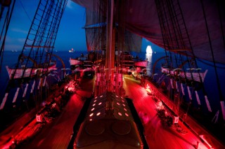 Tolone (France) On Board Tall Ship Amerigo Vespucci at night with deck lights on