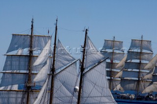 Fleet of tall ships racing  On board Tall Ship Amerigo Vespucci