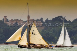 Cowes, Isle of Wight, 13 july 2012 Panerai Classic Yacht Challenge 2012 Panerai British Classic Week 2012 Aeolous and Charm of Rhu in front of Osborne House