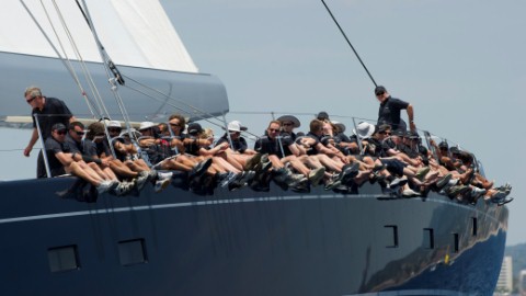 Mystere plenty of weight on the rail day one of the Super Yacht Cup Palma 2010 Palma Mallorca Spain 