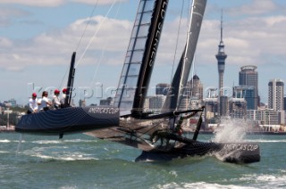 Oracle Racing take the first AC45 out for a test sail in the Waitamata harbour, Auckland. 20/1/2011