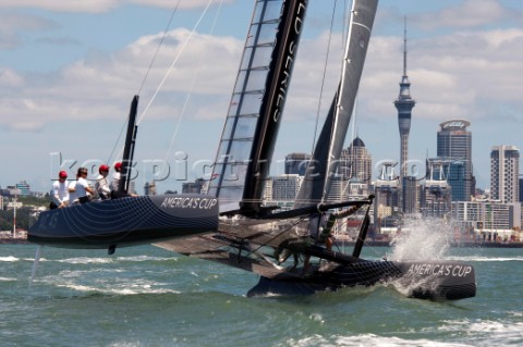 Oracle Racing take the first AC45 out for a test sail in the Waitamata harbour Auckland 2012011