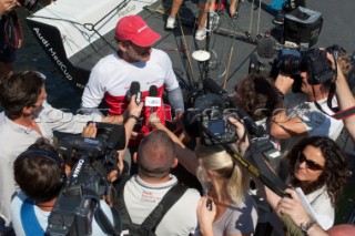 Paul Cayard is surrounded by media after Artemis win the Regata Camper - Conde de Godó Trophy - Barcelona. 25/7/2010