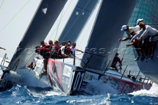 Emirates Team New Zealand approaches the top mark in race one. Trofeo Caja Mediterraneo region de Murcia, Audi medCup regatta. 25/8/2010