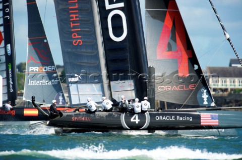 AMERICAS CUP WORLD SERIES PLYMOUTH UK SEPTEMBER 15TH 2011 Oracle Racing Spithill  AC45  the fleet ra