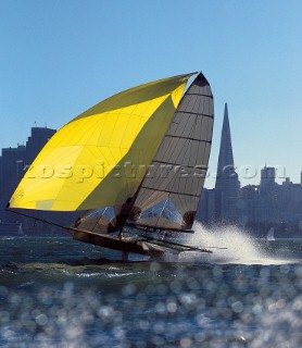 18 foot skiff flies across San Francisco bay