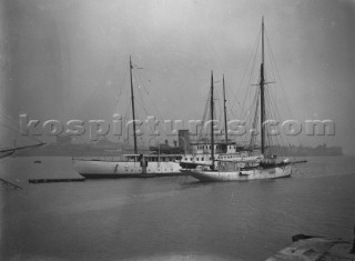 Large yachts moored at Nicholsons in Gosport, in Portsmouth Harbour UK in the 1930