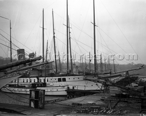 Large steam yachts at berth in Camper  Nicholsons in Southampton in 1930