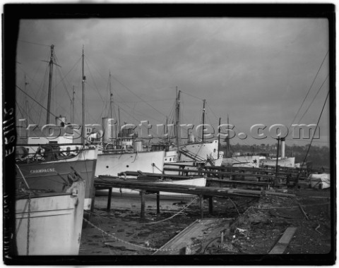 Superyachts including Donald Campbells BlueBird moored at Whites Yard in Southampton in 1939