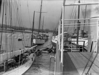 Motor yachts and sailing yachts alongside Ratsey & Lapthorn sailmakers in Gosport in the 1930s