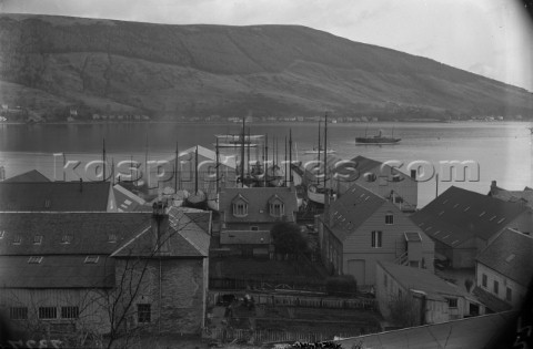 Yachts moored on the Loch by Robertsons Yard in Scotland in 1930