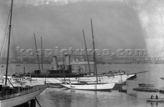 Steam yacht at Camper and Nicholsons yard in 1930s