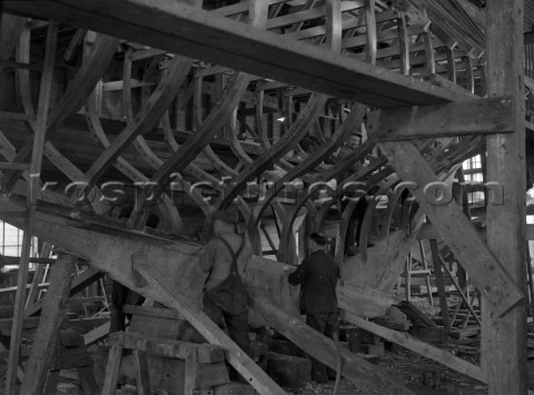 Boatbuilding shed at The Dorset Yacht Company UK in 1939