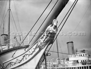 The figurehead on the bow of the classic superyacht Conqueror in 1939
