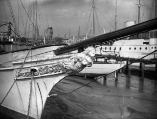 The figurehead on the bow of the classic superyacht Westoe in 1939