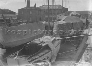 Boats laid up  with William Osborne yard at rear, Littlehampton