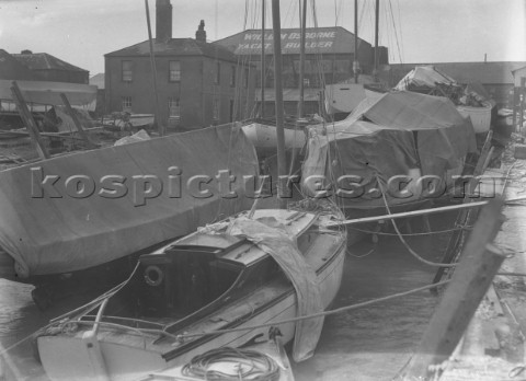 Boats laid up  with William Osborne yard at rear Littlehampton