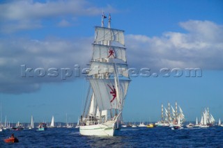 Shebab Oman at The start of the falmouth to portugal tall ship race