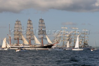 MIR and the Sedov at The start of the falmouth to portugal tall ship race