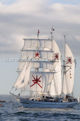 Cuauhtmoc and the Sedov at The start of the falmouth to portugal tall ship race
