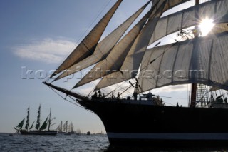 four masted sail training barque Sedov at The start of the falmouth to portugal tall ship race
