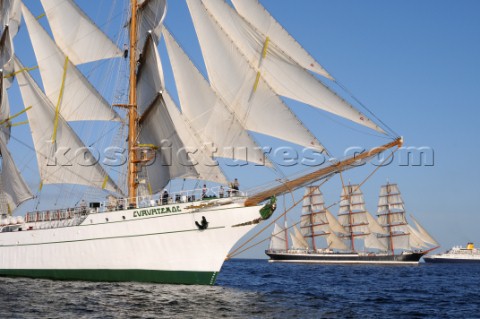 Cuauhtmoc and the Sedov at The start of the falmouth to portugal tall ship race