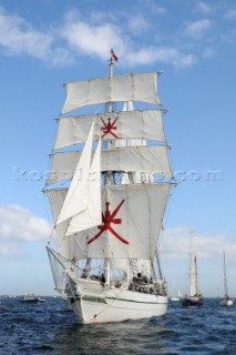 Shabab Oman a barquentine at The start of the falmouth to portugal tall ship race