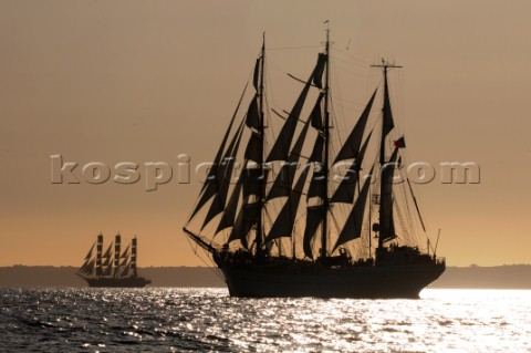 Cuauhtmoc and the MIR at The start of the falmouth to portugal tall ship race